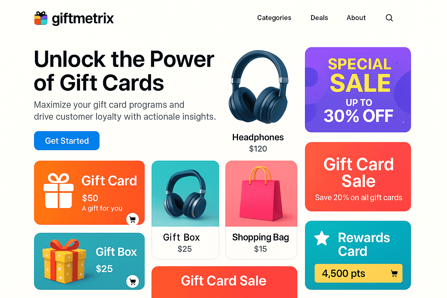 giftmetrix.com website mockup